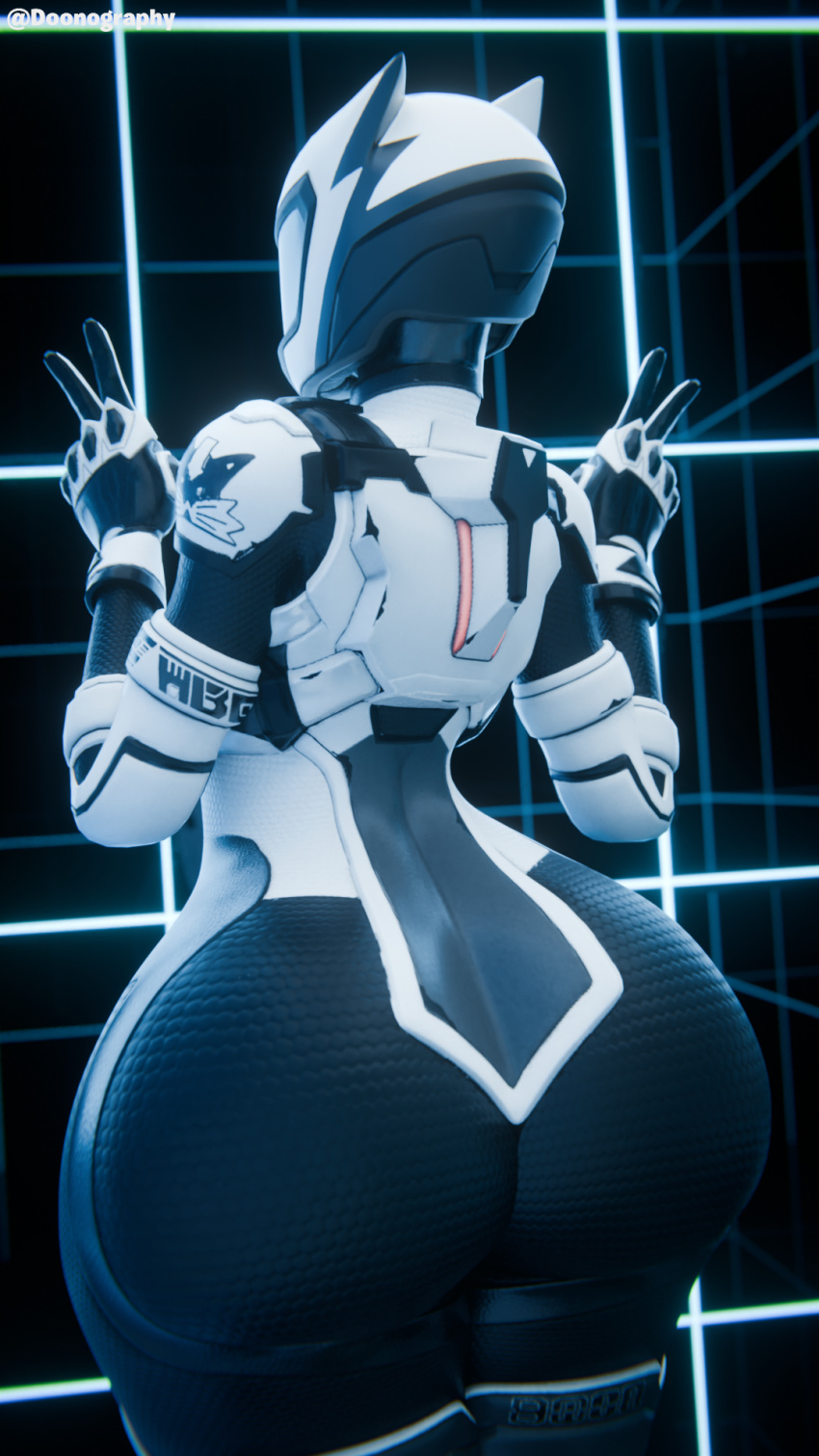1girl 3d abstract_background armor ass back_view big_ass blender bodysuit cat_ear_helmet cat_ears cat_suit catsuit control_(fortnite) doonography female_focus female_only fortnite fortnite:_battle_royale full_body_suit fully_covered helmet latex latex_suit looking_away mask masked masked_female peace_sign png self_upload watermark