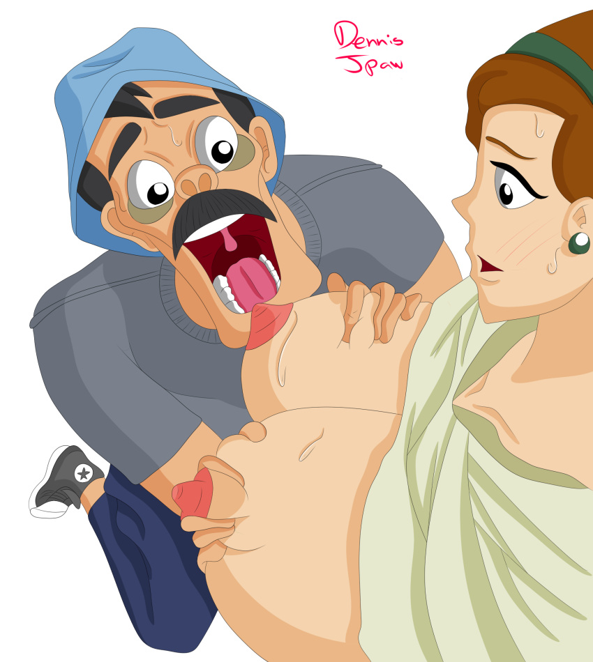 breast_grab brown_hair dennis_jpaw don_ramon el_chavo el_chavo_animado gloria hat male/female open_mouth