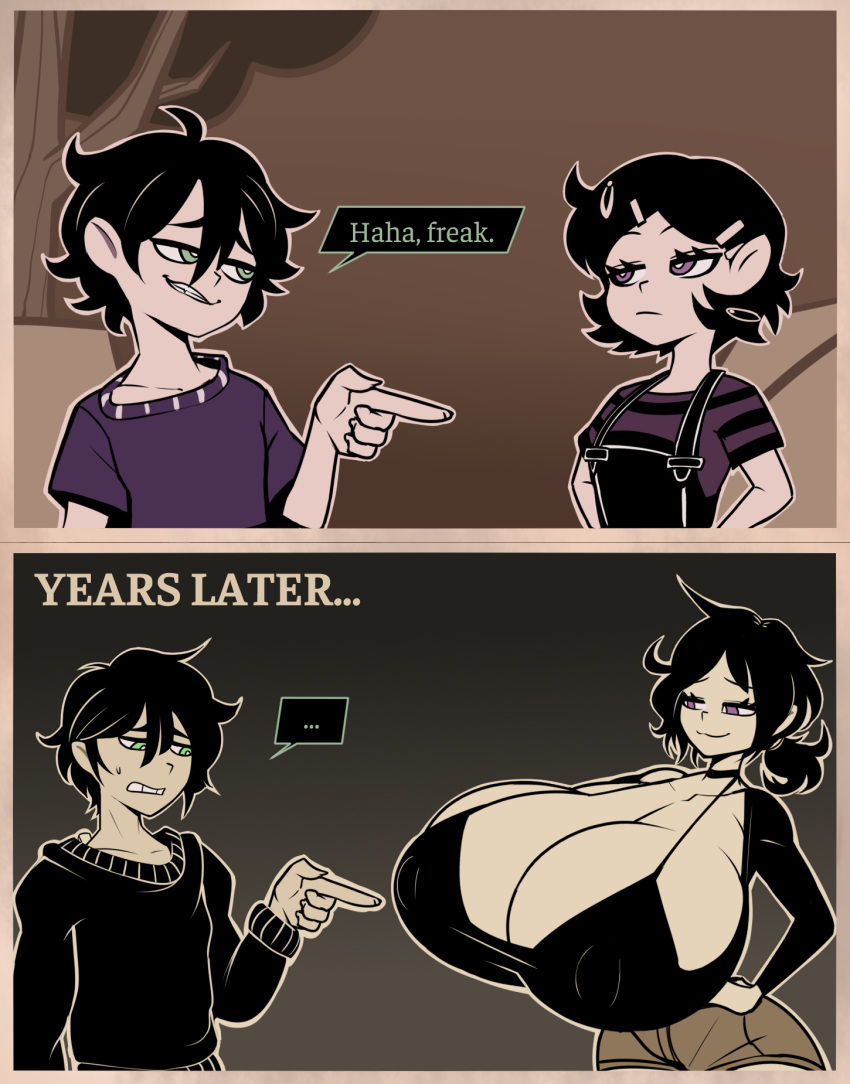 ... 1boy 1girl 1girls 2025 2koma andrew_graves ashley_graves before_and_after ber00 big_breasts black_hair breasts breasts_bigger_than_head breasts_bigger_than_torso brother brother_and_sister bursting_breasts cleavage clothed comic dialogue erect_nipples_under_clothes gigantic_breasts green_eyes hairclip hand_on_hip hands_on_hips height_difference huge_breasts hyper hyper_breasts implied_incest incest insult larger_female looking_at_another looking_at_breasts male meme nervous nervous_expression nervous_sweat nipple_bulge older_brother older_brother_and_younger_sister pink_eyes png pointing_at_another pointing_at_breasts ponytail restricted_palette short_hair shorts siblings simple_background sister size_difference smaller_female smug smug_face smug_grin smug_smile speech_bubble straight suspenders sweat sweatdrop sweater text the_coffin_of_andy_and_leyley time_skip top_heavy tree wardrobe_malfunction younger_sister