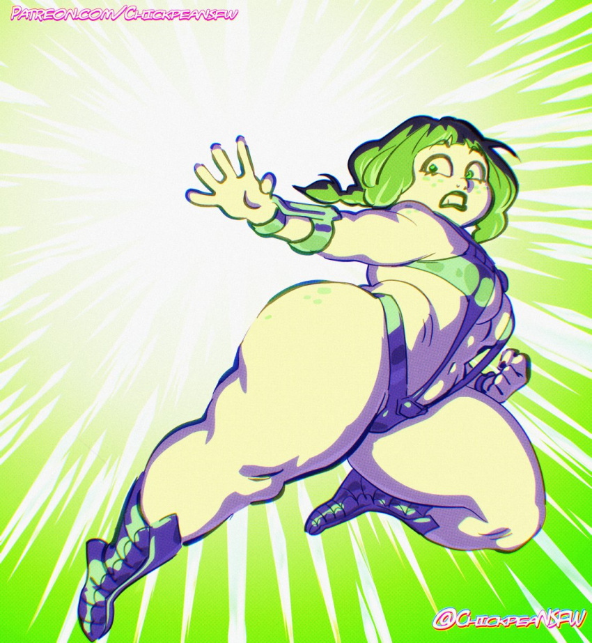 1girl 1girls 2025 chickpea color colored dc_comics dc_comics digital_drawing_(artwork) female_only green_background i_am_not_starfire mandy_anders simple_background superhero_costume thicc thick_thighs