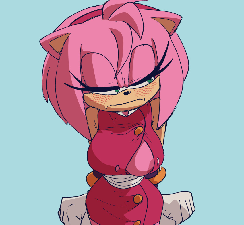 1girl amy_rose amy_rose_(boom) anthro big_breasts blush breast_slip breasts_out coolerinker embarrassed female_only green_eyes hedgehog inker_comics inkershike nipple_slip no_bra sega sonic_boom sonic_the_hedgehog_(series) wardrobe_malfunction