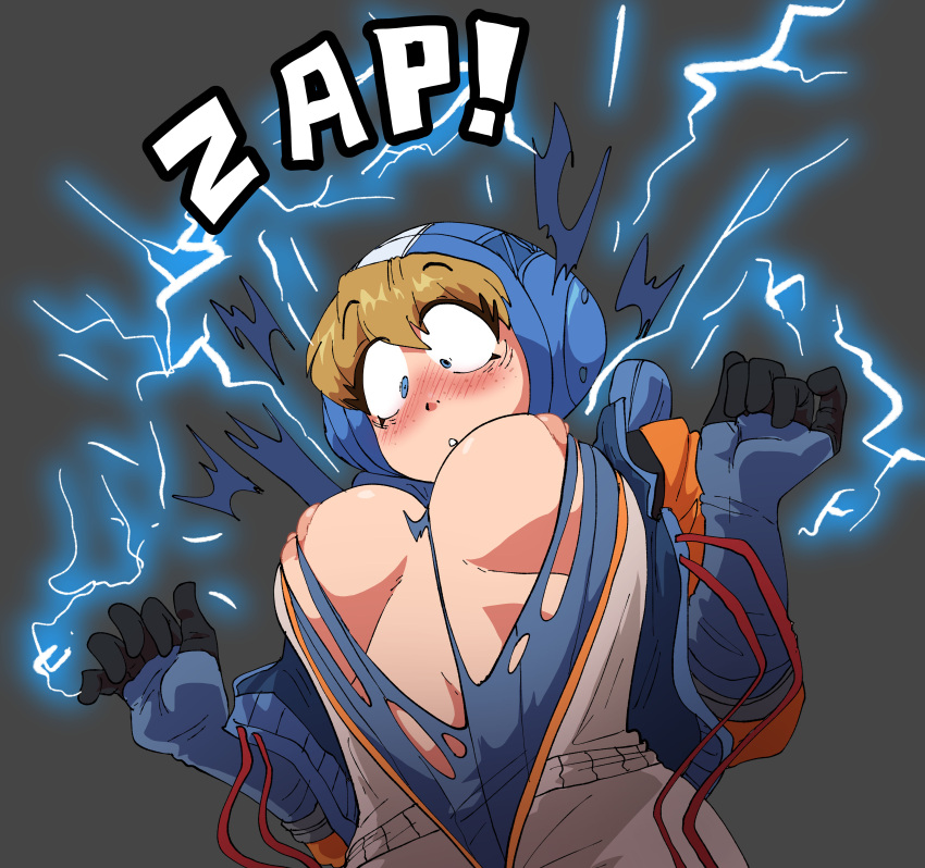 apex_legends big_breasts blush breasts breasts_out growth inker_comics inkershike simple_background wardrobe_malfunction wattson_(apex_legends)