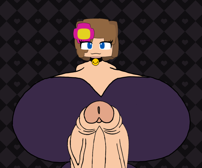 bearalpha_r34_fan beat_banger blue_eyes brown_hair flower futanari heart horny_futa huge_penis hyper_breasts jenny_belle jenny_mod minecraft purple_shirt tagme