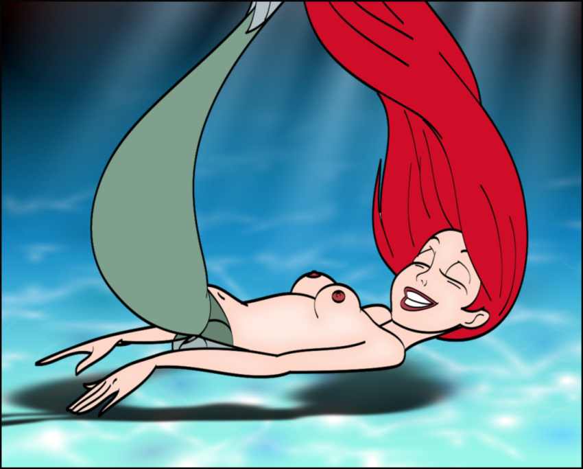 1girl breasts col_kink disney female humanoid medium_breasts mermaid mermaid_tail navel nipples nude ocean princess_ariel sea solo swimming tail the_little_mermaid underwater water