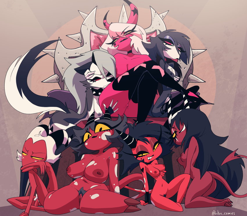 1boy 2d 6girls absurd_res age_difference areola avian avian_demon avian_humanoid big_breasts bird bird_humanoid black_hair breasts canid canine canine_humanoid canis crossed_legs demon demon_boy demon_girl demon_horns demon_humanoid eyelashes face_in_breasts flaccid freckles grey_hair grin hair_over_one_eye hand_on_another's_chest hand_on_another's_head hellhound helluva_boss high_heel_boots huge_ass humanoid husband_and_wife imp inker_comics inkershike lin_(helluva_boss) lipstick long_hair looking_at_viewer looking_to_the_side loona_(helluva_boss) mature_female medium_breasts medium_hair milf millie_(helluva_boss) mole mole_under_eye mother_&_daughter moxxie_(helluva_boss) multiple_girls naked_footwear naughty_face nipples non-mammal_breasts nsfw nude octavia_(helluva_boss) penis pink_eyes pink_skin pubic_hair red_sclera red_skin sallie_may_(helluva_boss) short_hair sitting skinny small_breasts smaller_female smaller_male smile succubus teen thick_thighs thin thin_arms thin_female thin_waist throne verosika_mayday_(helluva_boss) vivienne_medrano voluptuous watermark white_eyes wide_hips yellow_sclera young younger_female