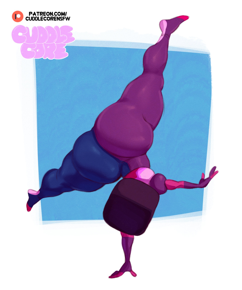 1girl ass big_ass breasts cuddlecore dat_ass female_only fusion garnet_(steven_universe) gem_(species) gem_fusion hair handstand multicolored_body pose solo_female solo_focus spin_kick split square_head steven_universe thick_ass thick_thighs tight_clothing viewed_from_behind voluptuous voluptuous_female