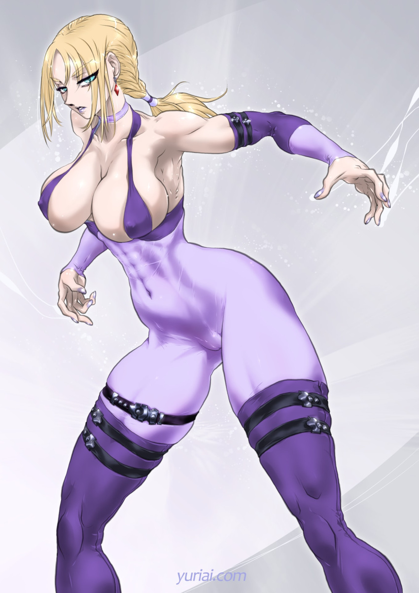 1girl 2018 abs_visible_through_clothing alluring aqua_eyes arm_sleeves athletic_female big_breasts blonde_hair bodysuit choker death_by_degrees earrings female_abs female_only fit_female high_res long_hair looking_at_viewer namco narrowed_eyes nina_williams ponytail purple_lipstick tekken tekken_1 tekken_2 tekken_3 tekken_4 tekken_5_dark_resurrection tekken_6_bloodline_rebellion tekken_7 tekken_8 tekken_blood_vengeance tekken_tag_tournament tekken_tag_tournament_2 thick_thighs thigh_strap yuri-ai yuri_ai