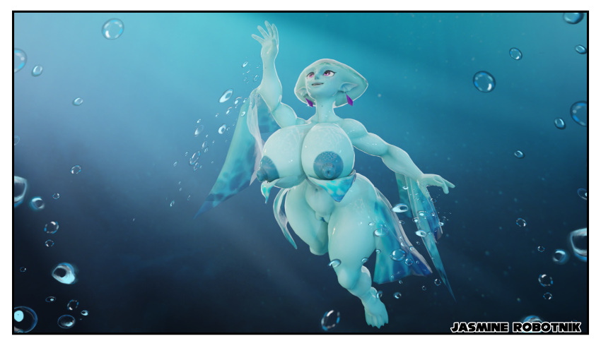 1girl 3d 3d_(artwork) blender breasts female huge_breasts humanoid jasminerobotnik navel nintendo nipples nude ocarina_of_time princess_ruto pussy solo swimming the_legend_of_zelda underwater water zora