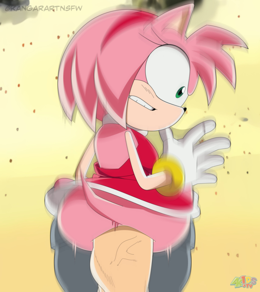 amy_rose erinaceinae_humanoid fanart furry green_eyes hedgehog huge_penis kangarart medium_breasts mobian_(species) pink_fur red_dress sega shocked short_hair sonic_the_hedgehog_(series) video_game_character video_game_franchise white_gloves