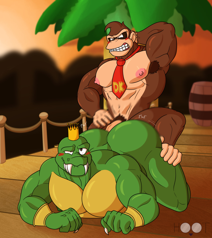 1girl 2boys abs absurd_res anal anal_sex anthro ape armpit_hair artist_logo artist_name ass bara beefy belly big_ass blush body_fur body_hair brown_eyes brown_fur claws crocodile crocodilian crocodylid crown dg254 digital_media_(artwork) donkey_kong donkey_kong_(series) duo erection gay_sex genitals gorilla green_skin haplorhine high_res hoot_(owl_logo) humanoid_genitalia humanoid_penis jungle k_rool kremling male male/male male_nipples male_only male_pubic_hair mammal masculine mature_male muscle muscular_anthro muscular_male neck_tie nintendo nude_male pecs penetration penis penis_in_anus primate reptile scalie sex sharp_teeth super_smash_bros. teeth thrusting veiny_penis video_games yaoi