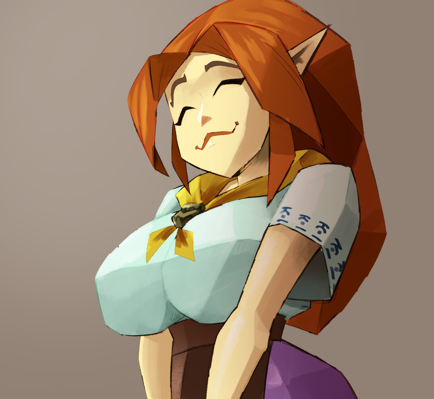 adorable big_breasts closed_eyes cremia cute fully_clothed happy inkershike low_poly lowpoly majora's_mask malon nintendo nintendo_64 ocarina_of_time pointy_ears polygon red_hair smile the_legend_of_zelda