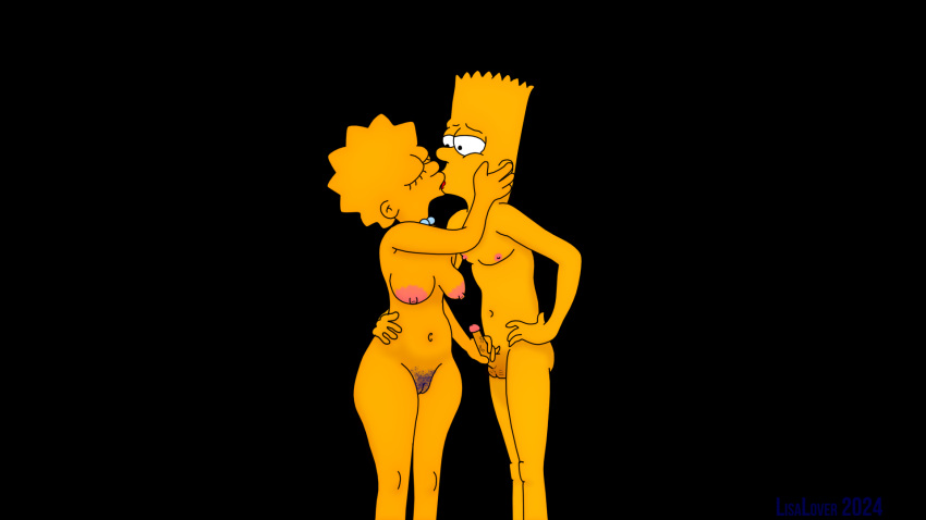 bart_simpson big_breasts brother_and_sister foreplay incest kissing large_areolae lisa_simpson lisalover pubic_hair standing the_simpsons transparent_background