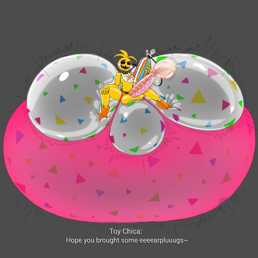 1futa 1girl 1girls animatronic animatronic_female balloon balloon_fetish balloon_in_panties balloons chicken chicken_girl condom condom_on_penis cum_in_condom five_nights_at_freddy's five_nights_at_freddy's_2 fnaf futanari hyper hyper_penis phasianid robot robot_girl scottgames sitting_on_balloon th_neez toy_chica_(fnaf) yellow yellow_skin