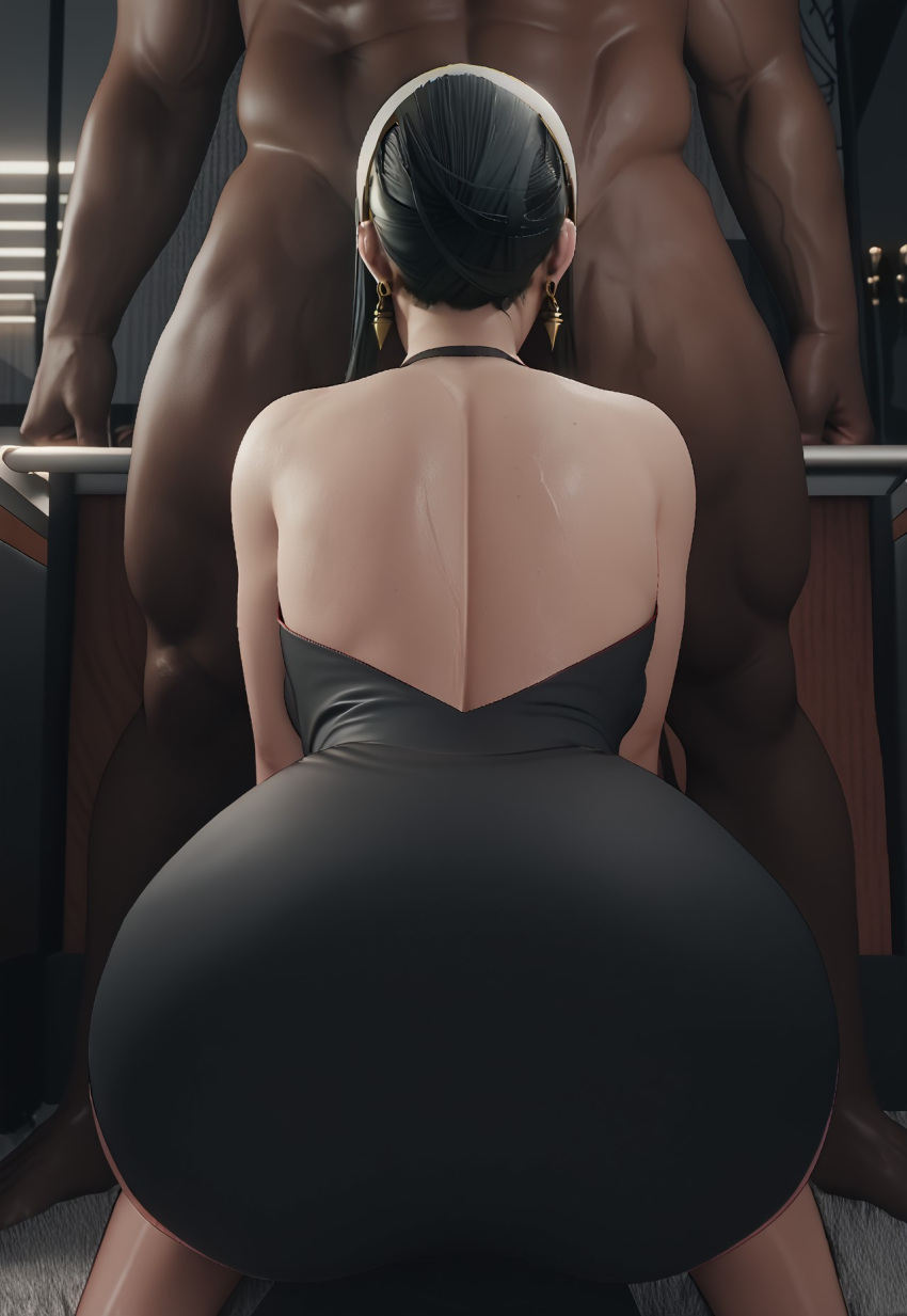 1boy 1girl 1girls 3d ai_generated ass back back_view big_ass big_breasts black_dress black_hair breasts dark-skinned_male deepthroat deepthroat_no_hands dominant_male domination dress fellatio hands-free huge_ass huge_breasts implied_deepthroat implied_oral light-skinned_female long_hair male maledom muscular muscular_male nude nude_male nude_male_clothed_female on_knees oral sex sodaglow_artist spy_x_family submissive_female thick_thighs yor_briar yor_forger