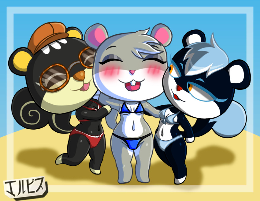 agent_s_(animal_crossing) animal_crossing anthro beach bikini blaire_(animal_crossing) furry jackintaro squirrel tasha_(animal_crossing)