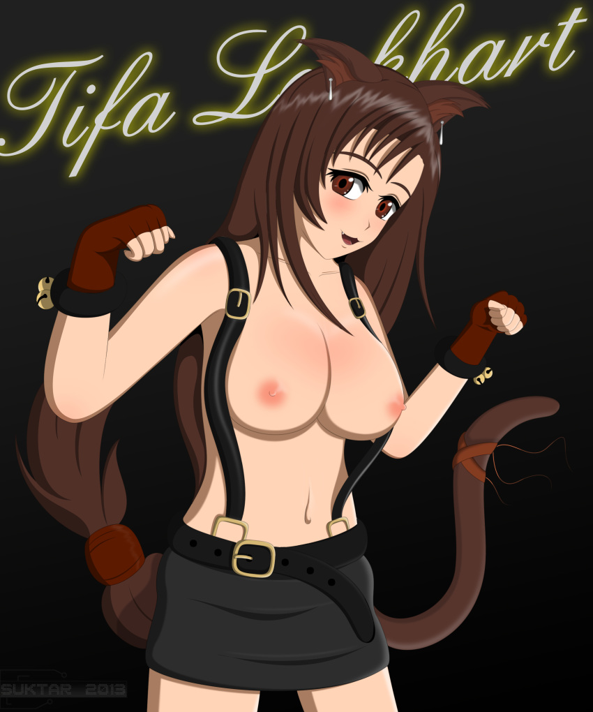 animal_ears animal_tail big_breasts breasts cat_ears cat_tail final_fantasy final_fantasy_vii neko nipples suktar suktar_(artist) tail tifa_lockhart topless