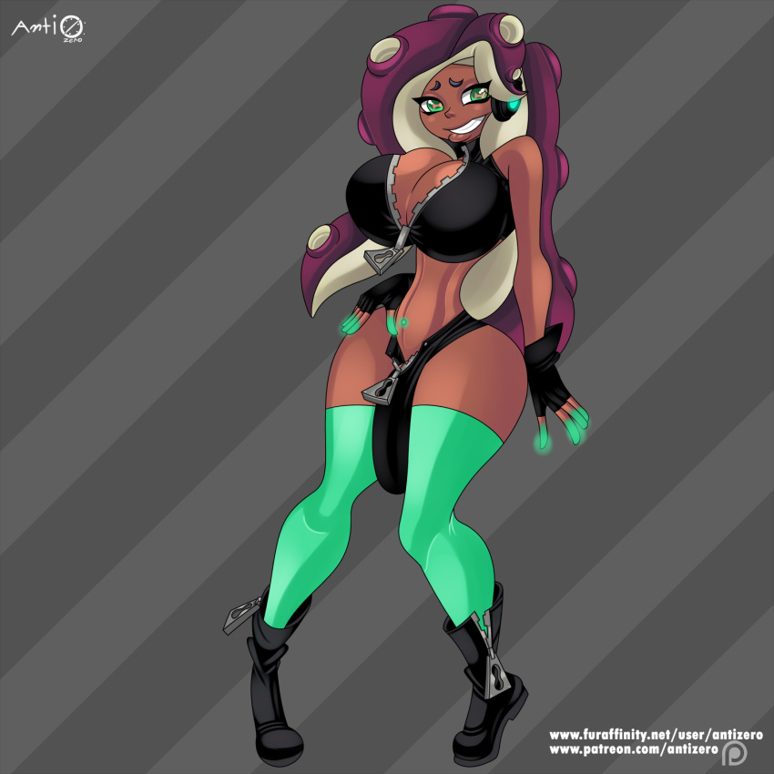 1futa antizero bbc big_breasts big_penis breasts bulge cleavage dark_skin embarrassed futa_only futanari marina_(splatoon) octoling penis smile solo_futa splatoon