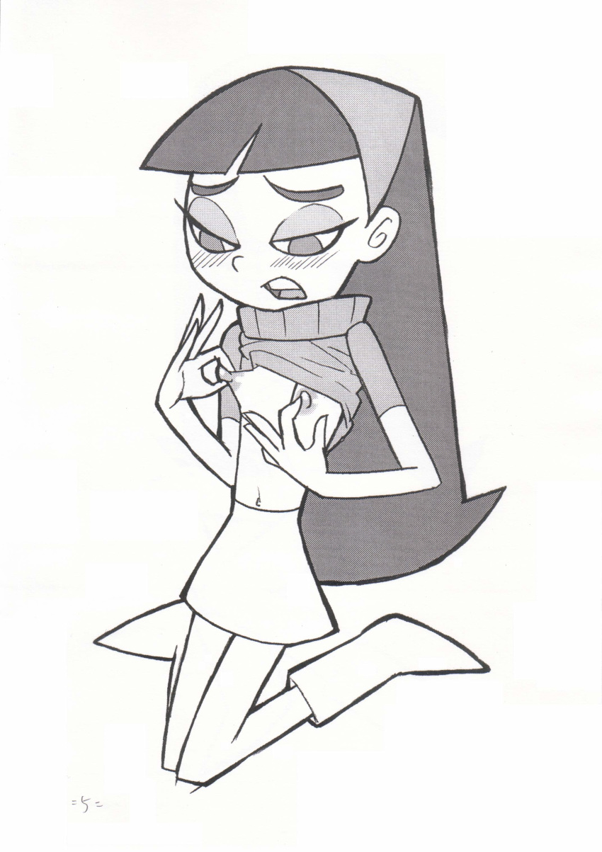 erect_nipples flat_chested monochrome nipple_pinch nipples small_breasts the_fairly_oddparents trixie_tang union_of_the_snake