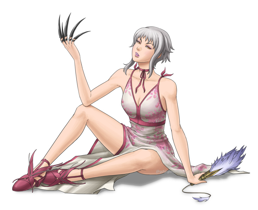 1girl alluring bandai_namco bladed_fan bladed_fingers bladed_weapon claws commission commission_art commissioner_upload death_by_degrees finger_claws gdaigonart hand_fan lana_lei namco namco_bandai paper_fan sitting tekken twitter villainess