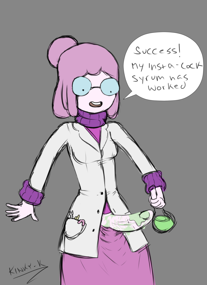 adventure_time big_penis bottle candy futanari glasses hair intersex kinky-k lab_coat penis pink_hair potion princess_bubblegum science