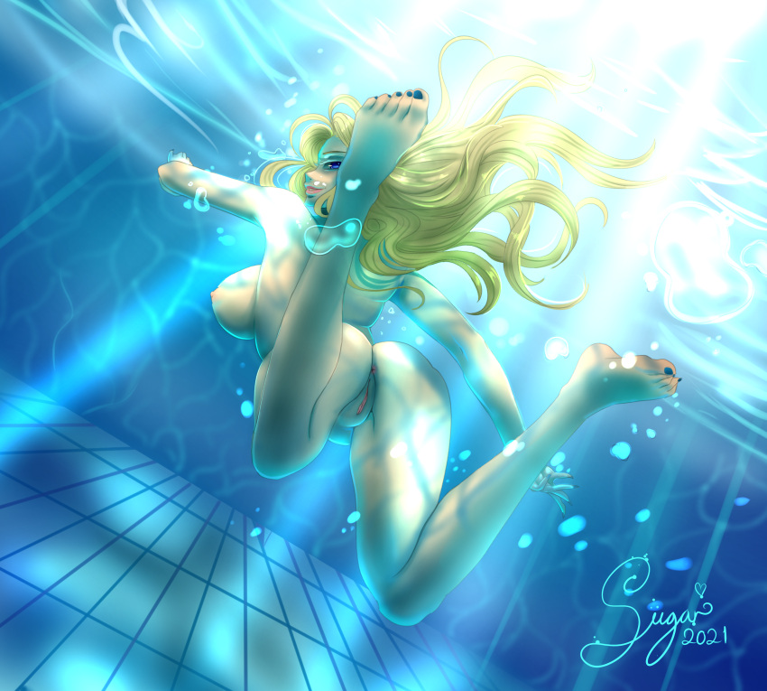 1girl anus ass breast dat_ass elizabeth_mably feet freezing_(series) legs looking_at_viewer looking_back nipple nude pool pussy sideboob skinny_dipping sugarlover77 swimming swimming_pool tagme underwater