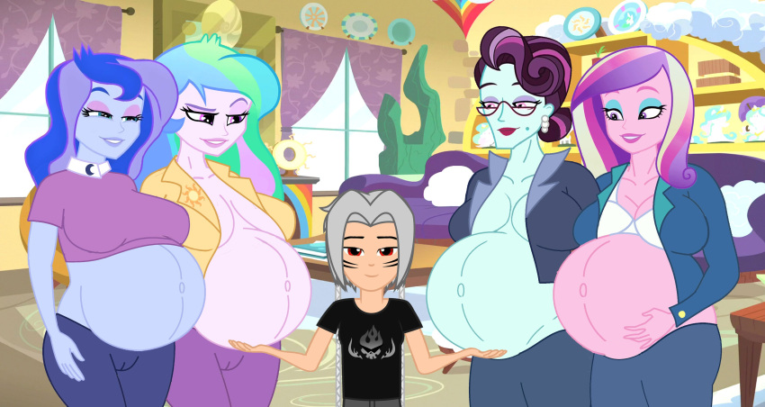 09111 1boy 4girls abacus_cinch bedroom_eyes equestria_girls facial_mark female friendship_is_magic glasses grey_skin harem horny_women male milf multicolored_hair my_little_pony orange_eyes original_character pregnant pregnant_belly pregnant_female princess_cadance princess_celestia princess_celestia_(mlp) princess_luna princess_luna_(mlp) principal_celestia purple_eyes purple_hair sisters size_difference smile take_your_pick twin_tails vice_principal_luna