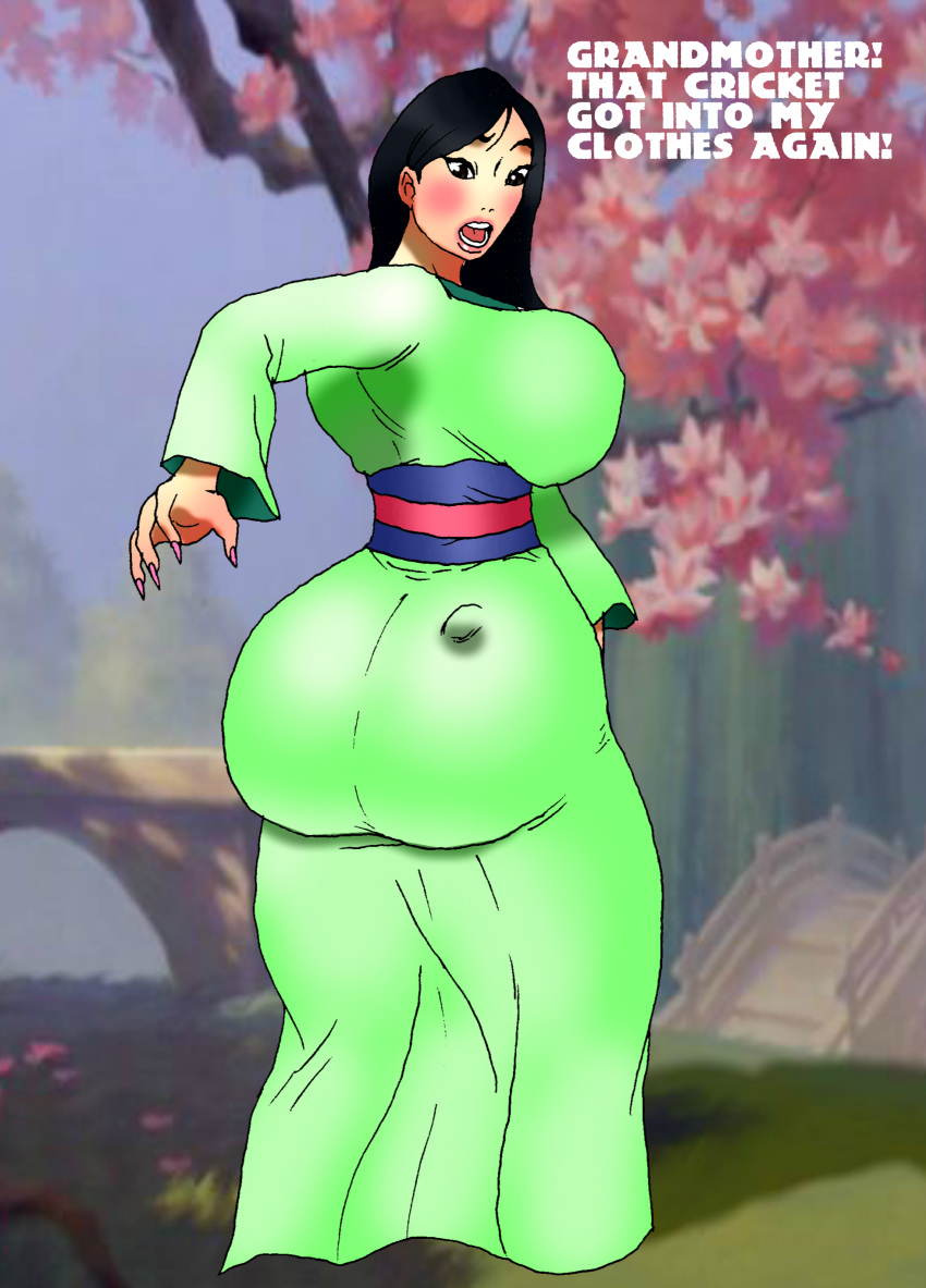 ass big_ass big_breasts breasts cri-kee dat_ass disney dress fa_mulan jay-marvel looking_back mulan nipples text