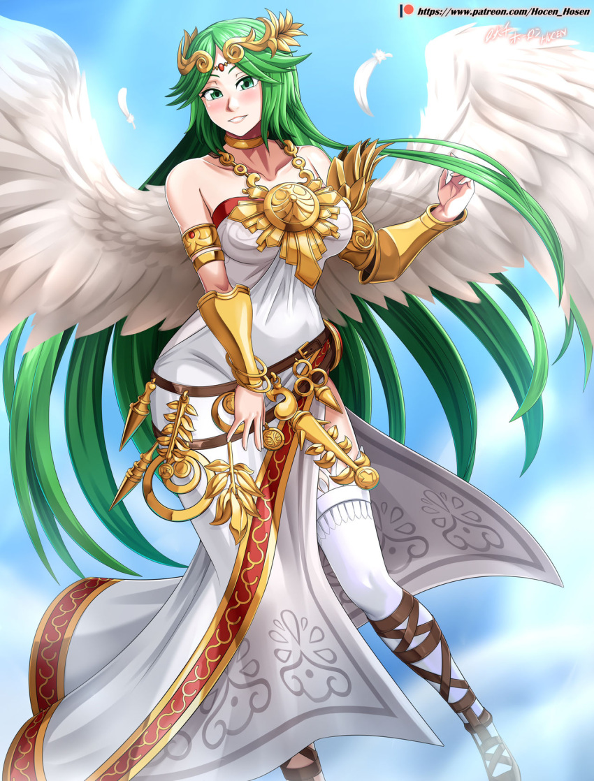 1girl alluring dress green_eyes green_hair hocen hocen_hosen_(artist) kid_icarus kid_icarus_uprising matching_hair_and_eye_color nintendo palutena pareo super_smash_bros. super_smash_bros._ultimate super_smash_bros_wii_u vilde_loh_hocen