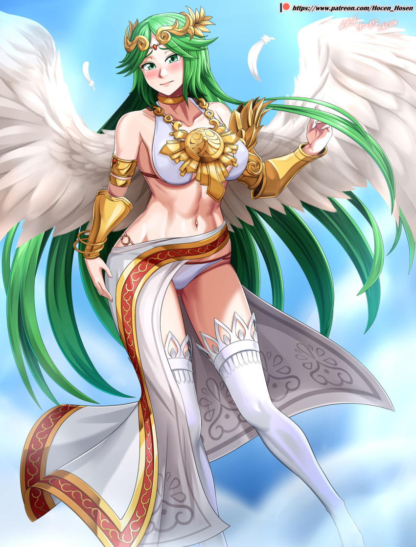 1girl alluring athletic_female bikini female_abs fit_female green_eyes green_hair hocen hocen_hosen_(artist) kid_icarus kid_icarus_uprising matching_hair_and_eye_color nintendo palutena pareo super_smash_bros_wii_u vilde_loh_hocen