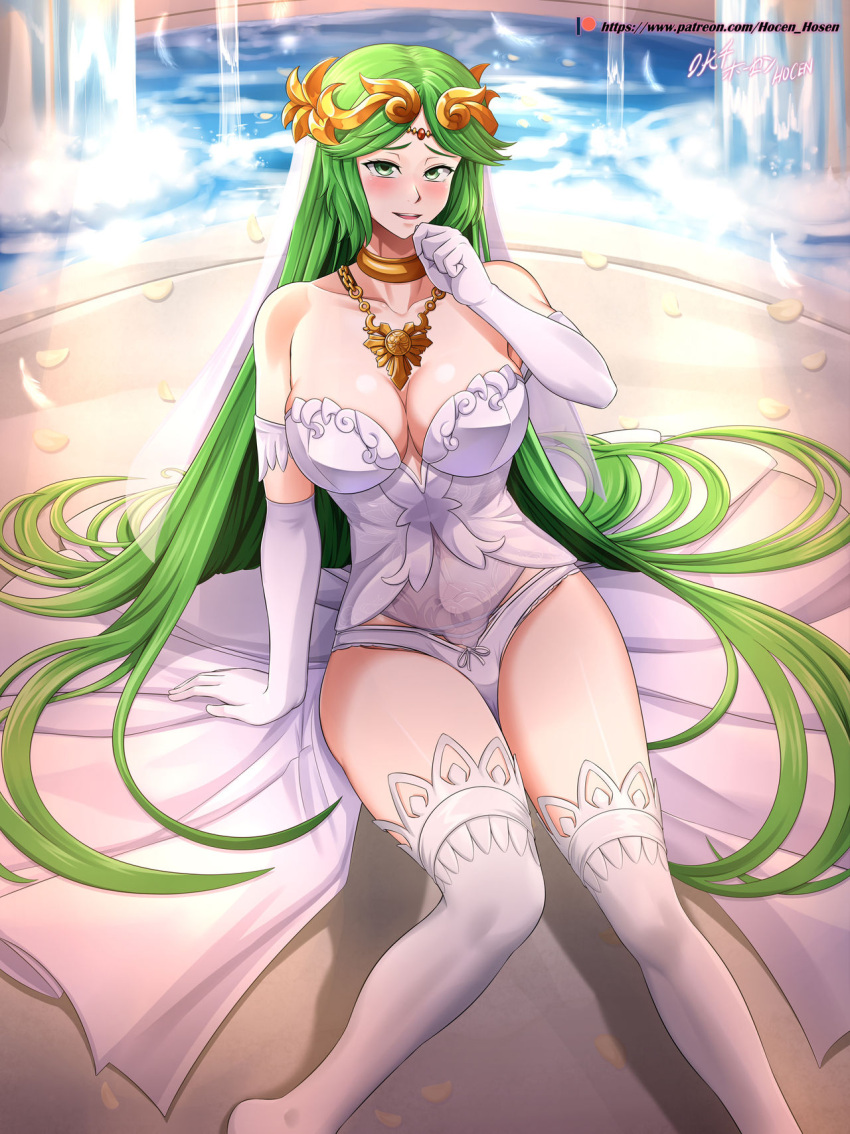 1girl alluring big_breasts breasts corset curvy full_body goddess green_hair hocen hocen_hosen_(artist) kid_icarus kid_icarus_uprising lingerie looking_at_viewer matching_hair/eyes palutena seductive seductive_smile super_smash_bros_wii_u thighghighs very_long_hair vilde_loh_hocen voluptuous