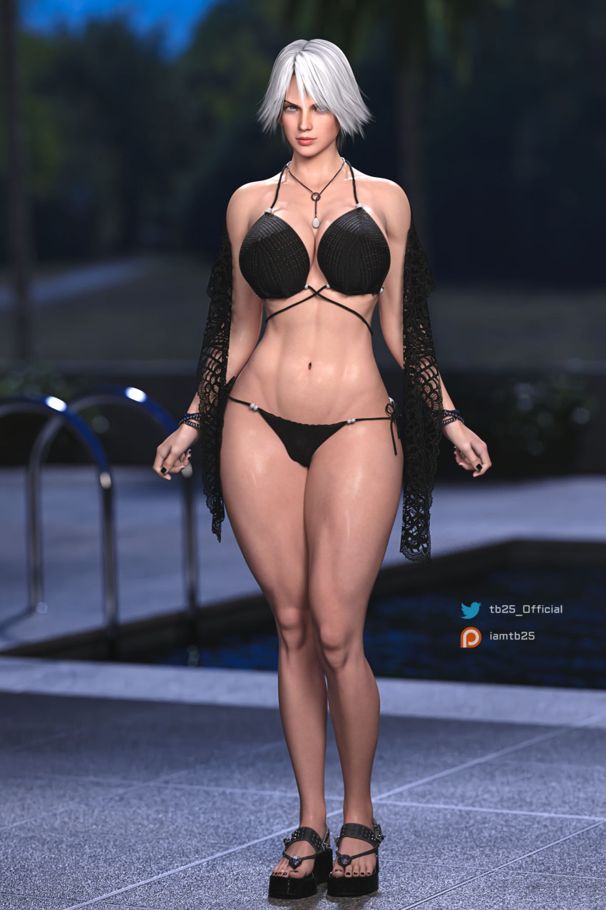 3d alluring athletic_female big_breasts bikini christie christie_(doa) dead_or_alive female_abs fit_female patreon_username pool swimming_pool swimsuit tb25 tecmo thick_thighs twitter_username