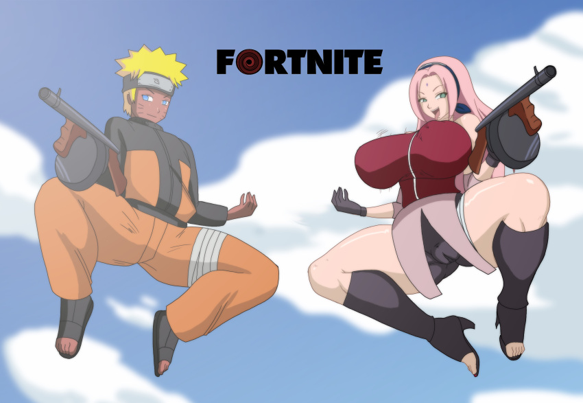 ass big_ass big_breasts breasts crossover empty_eyes female femsub fortnite gun happy_trance male malesub mind_control naruto naruto_uzumaki riffsandskulls sakura_haruno tommy_gun weapon