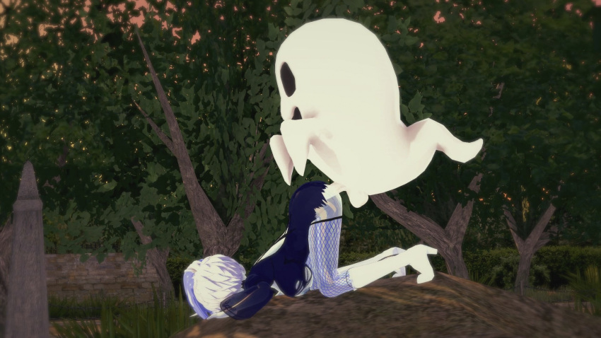 16:9 anime boo_(mario) cemetery crossover female_penetrated fishnet_stockings fishnets funny ghost ghost_girl halloween hentai outside partially_clothed sex spooky stockings super_mario_bros. torn_clothes transparent_body white_hair