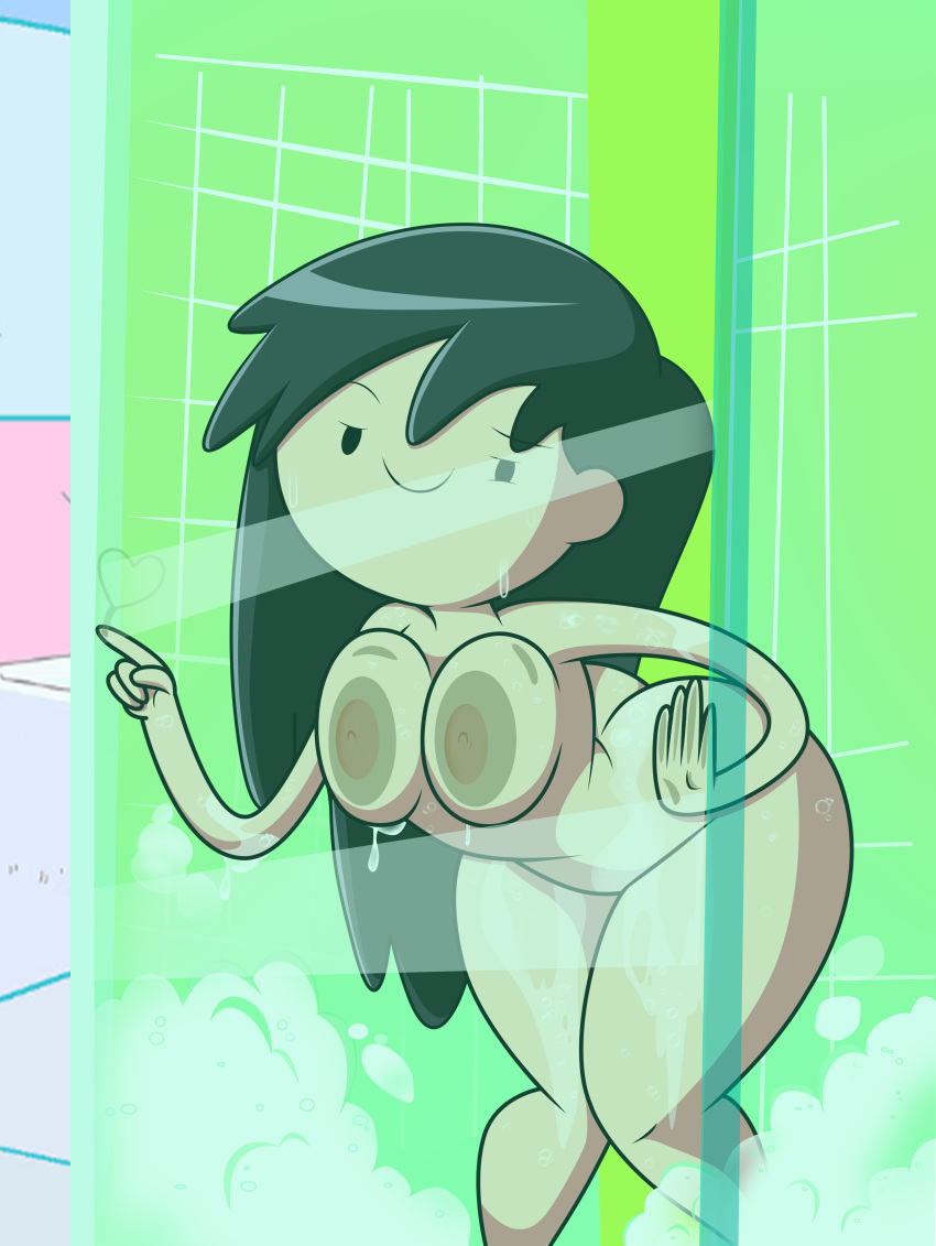 1girl ass beth_tezuka black_eyes black_hair bravest_warriors breasts bubble_butt grimphantom grimphantom_(artist) hair long_hair nipples nude shiny shiny_skin smile water wet