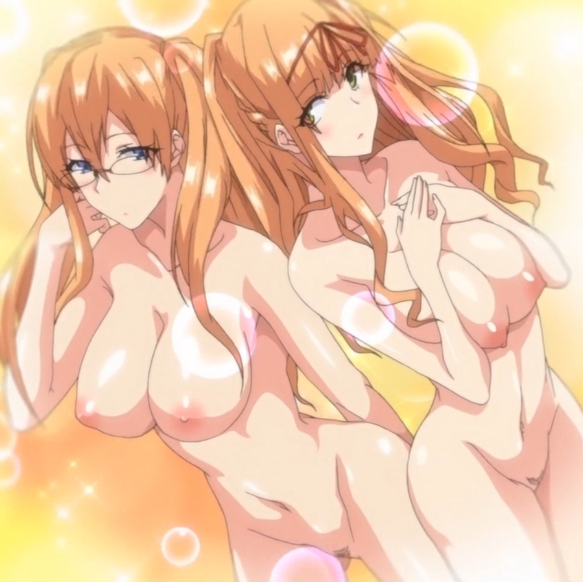 1:1_aspect_ratio 1girl 2_girls anime areola big_breasts blonde blue_eyes blush breasts curvaceous erect_nipples hair_ornament hair_ribbon hentai high_resolution hips long_hair looking_at_viewer master_piece megane multiple_girls nanao nipples nude pink_pineapple puffy_areolae ribbon screen_capture t-rex_(company) thick_thighs thighs tsubakihara_nina tsubakihara_yuna