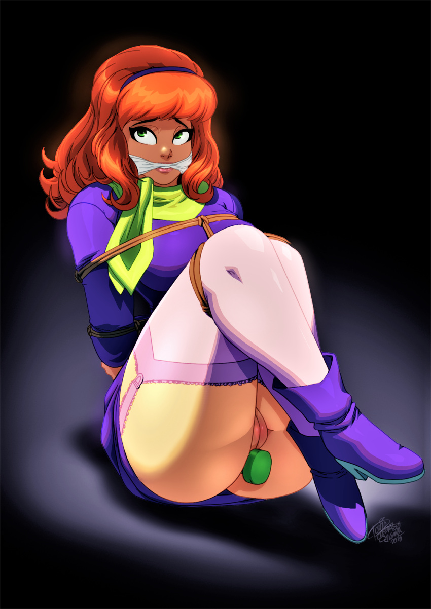 bondage boots bottomless daphne_blake dildo_in_ass no_panties scooby-doo shaved_pussy stockings thighs