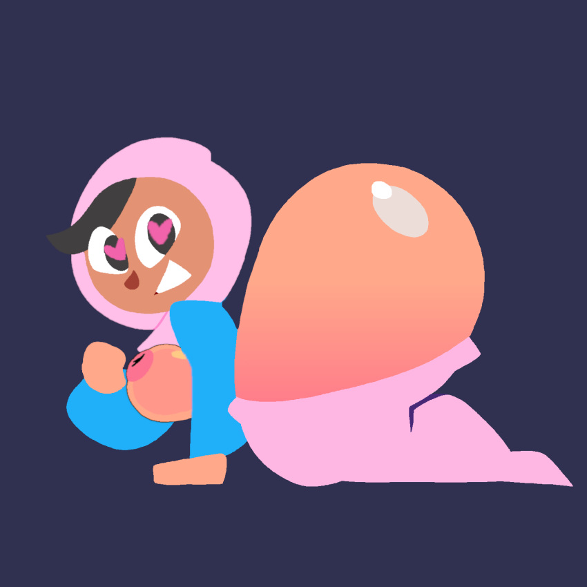 1girl 1girl accurate_art_style black_hair blue_topwear breasts breasts_out_of_clothes dark-skinned_female dark_skin duolingo female_only heart-shaped_pupils hijab huge_ass jjoyplus lineless_art looking_at_viewer muslim muslim_female no_outlines on_ground one_color_background pink_areola pink_bottomwear pink_hijab pink_pants seductive seductive_look simple_background smile smiling_at_viewer solo_female solo_focus thick_thighs third-party_edit zari_(duolingo)