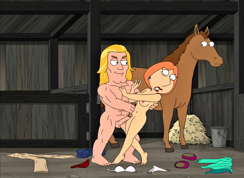 ass blackzacek breasts cheating_wife cmdrzacek erect_nipples erection family_guy horatio_(family_guy) horse huge_penis lois_griffin nude questionable_consent thighs