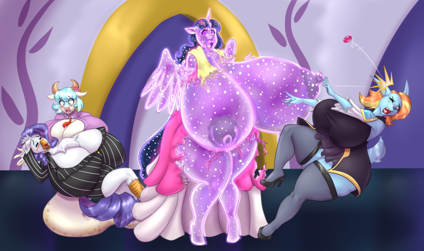 4girls anthro blues64 coco_pommel gigantic_ass gigantic_breasts horn hourglass_figure marauder6272 my_little_pony rarity sassy_saddles_(mlp) twilight_sparkle wings