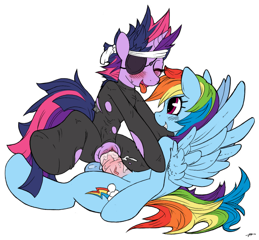 2girls blush cutie_mark equine eye_patch eyewear female female_only friendship_is_magic futa_on_female futanari horn horsecock mirapony multiple_girls my_little_pony open_mouth pegasus penetration penis pussy pussy_juice rainbow_dash_(mlp) sex source_request stomach_bulge testicles tongue tongue_out twilight_sparkle_(mlp) unicorn vaginal vaginal_penetration wings yuri