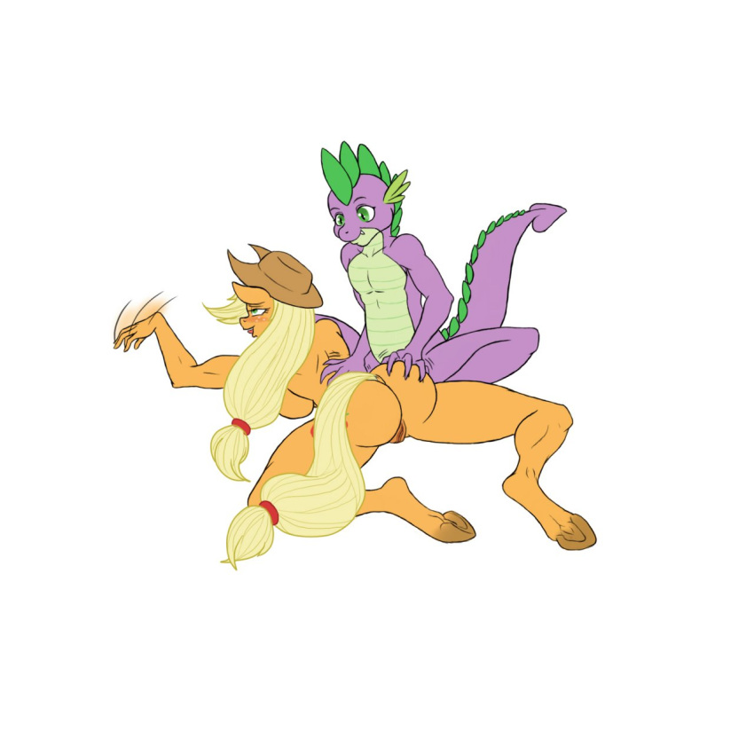 anthro applejack applejack_(mlp) ass breasts dragon equine female friendship_is_magic furry hetero horse lurking_tyger lurkingtyger male massage my_little_pony nude pony ponytail pussy reptile scalie sideboob smile spike spike_(mlp)