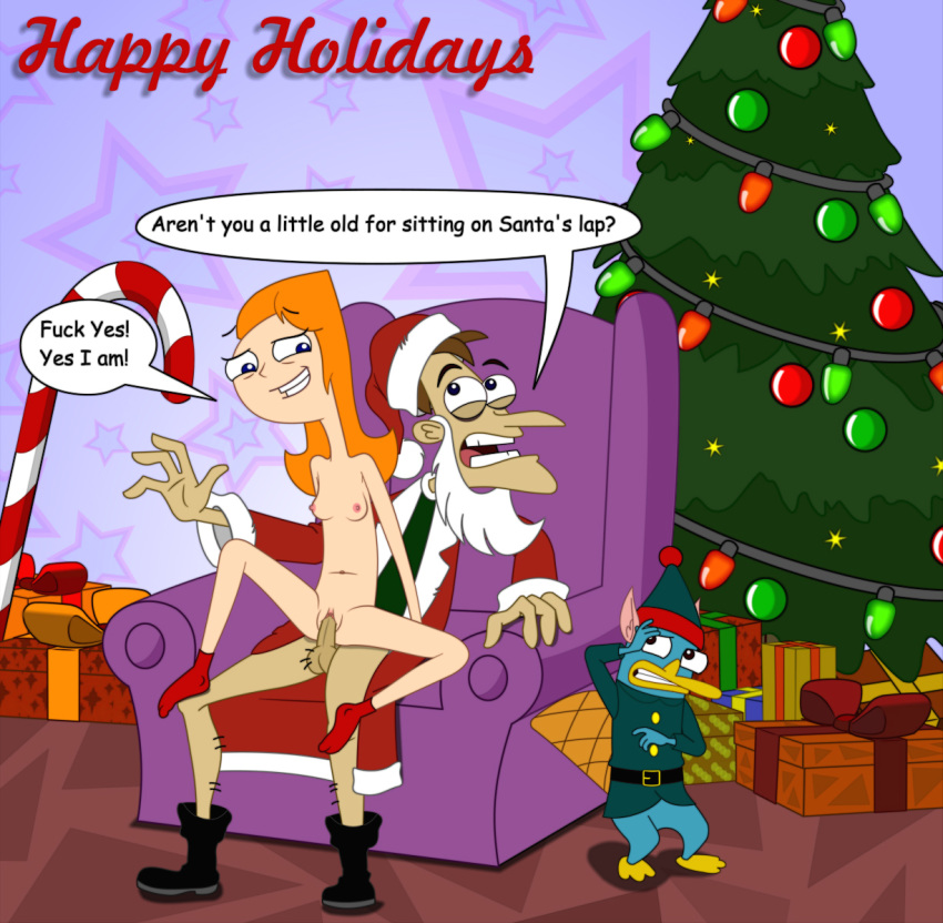 1_anthro 1_boy 1_female 1_girl 1_male anthro bottomless breasts brown_hair candace_flynn christmas christmas_tree clothed costume dr_heinz_doofenshmirtz english_text erection female female_human gift hair hairless_pussy human human/human indoors lenc long_hair male male/female male_human mostly_nude nipples orange_hair penis perry_the_platypus phineas_and_ferb pussy sex short_hair sitting small_breasts speech_bubble spread_legs standing teen testicles vaginal vaginal_penetration