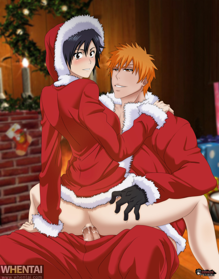 1girl anal anal_insertion anal_penetration anal_sex anus arisawa_tatsuki arms ass ass_juice back benhxgh big_breasts black_hair bleach blush blushing bosoms breasts brick_wall brown_eyes candle chest christmas christmas_clothing christmas_hat christmas_present crotch elbow elbows eyebrows eyelashes female fingers girl grin grinning guy hair hands hat headgear hood knees kurosaki_ichigo legs looking_at_viewer looking_back male man orange_hair penis presents santa_hat short_hair shoulders sideboob smile smiling spread_legs stocking tatsuki_arisawa teeth thighs whentai woman wooden_wall