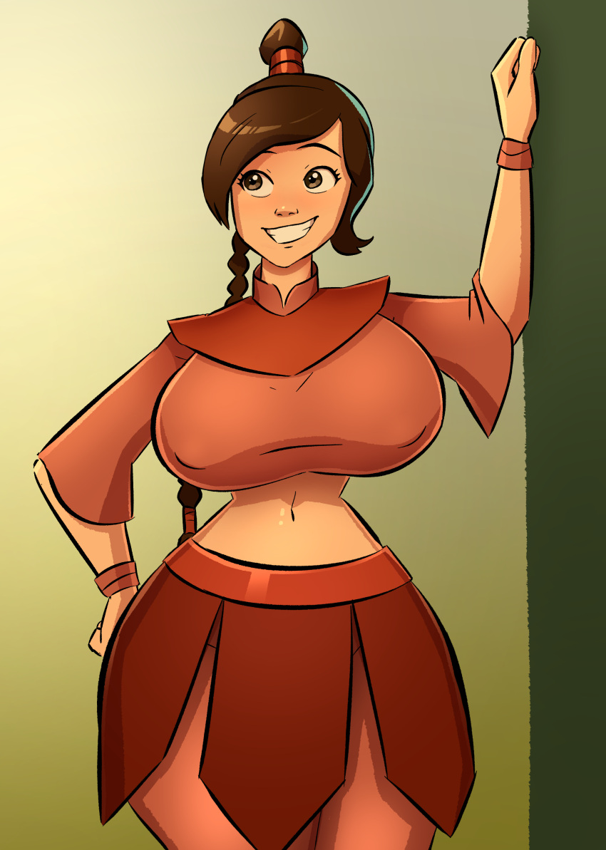 avatar:_the_last_airbender brown_eyes brown_hair dat_ass emmabrave gigantic_ass gigantic_breasts hourglass_figure single_braid smile ty_lee