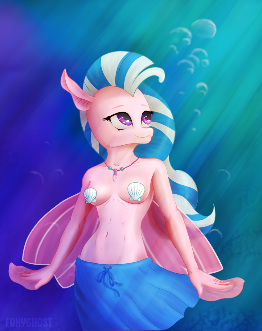 1girl anthro blue_underwear breasts bubble clothes commission female foxyghost friendship_is_magic hasbro my_little_pony seapony silverstream silverstream_(mlp) solo solo_female tumblr underwater underwear