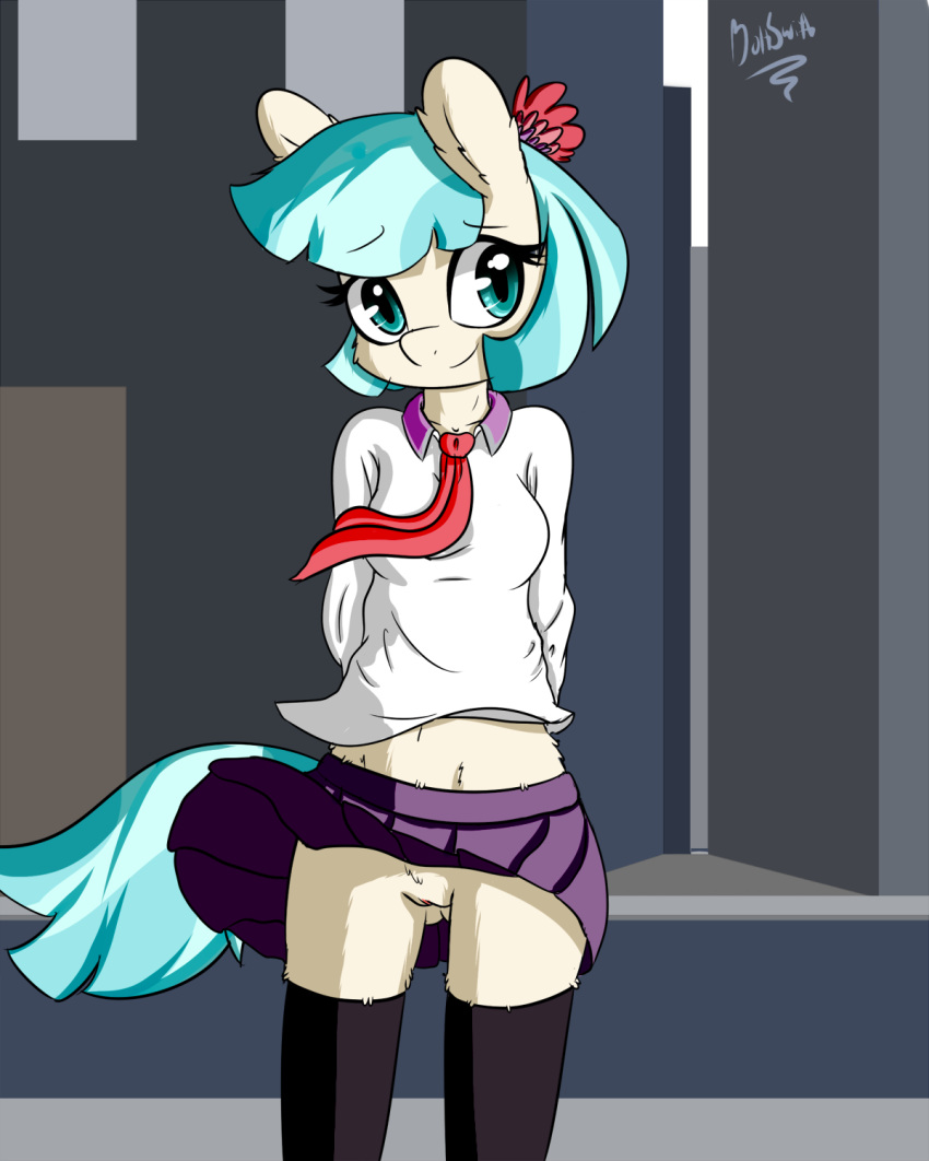 1girl 2014 blue_eyes boltswift clothing coco_pommel cute equine female friendship_is_magic hair horse my_little_pony no_panties outside pony pussy skirt solo