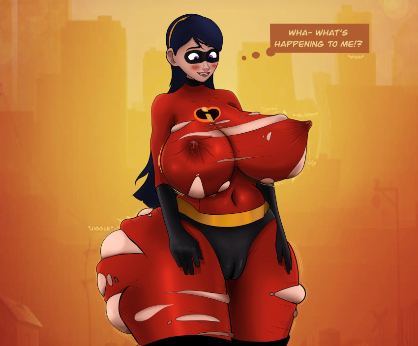 black_eyes black_hair disney gigantic_ass gigantic_breasts hourglass_figure stinkycokie the_incredibles torn_clothes violet_parr