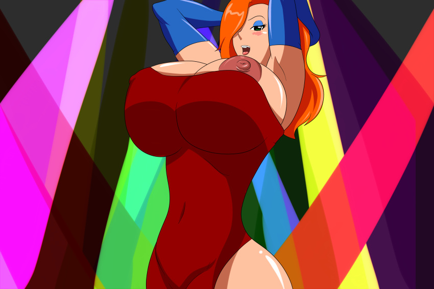 atari_mitsuku big_breasts breasts disney green_eyes hair_over_eye jessica_rabbit nipple_slip red_hair solo who_framed_roger_rabbit