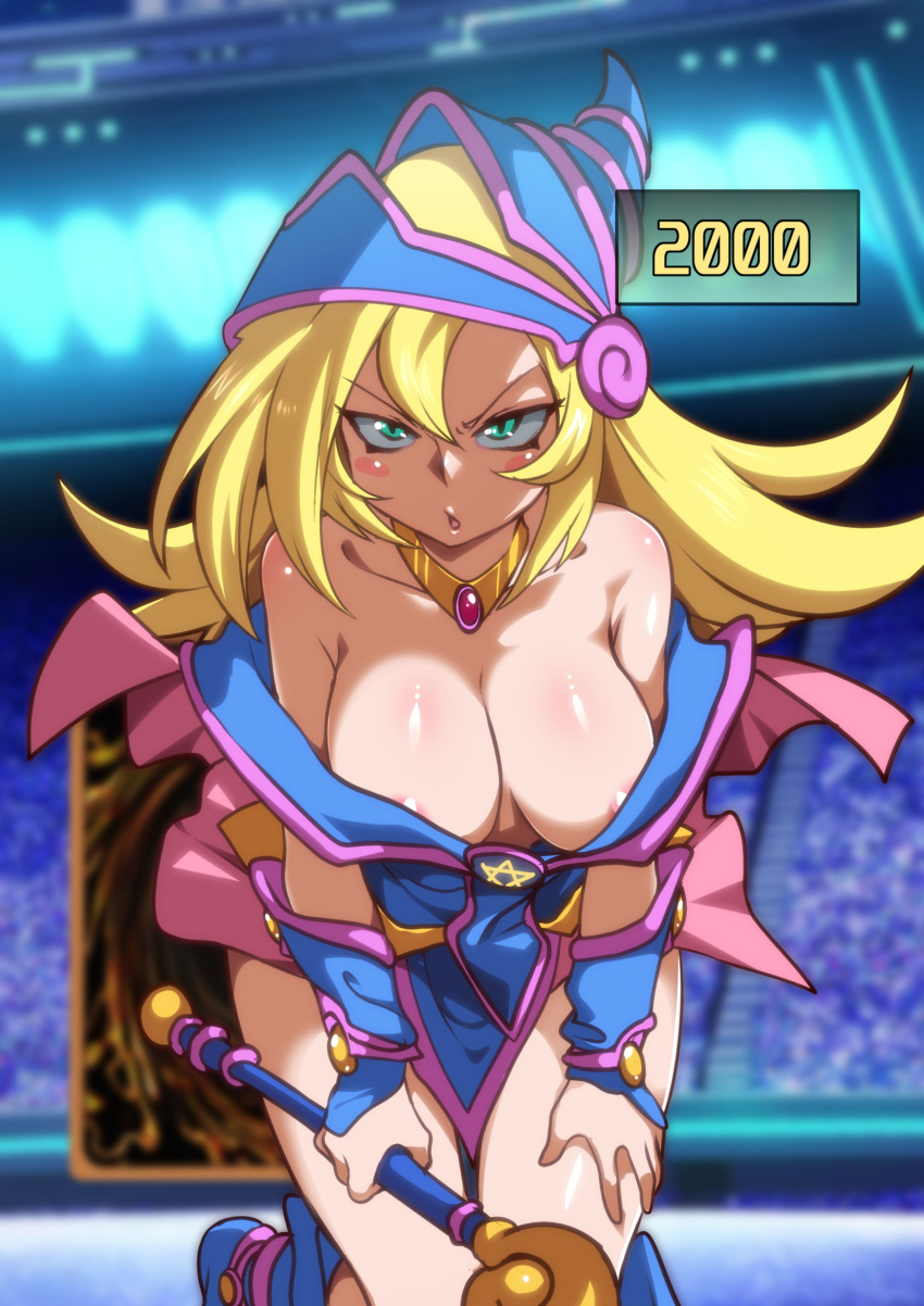 1girl angry annoyed areola areola_slip bare_shoulders big_breasts blonde_hair blush_stickers breasts cleavage crowd dark_magician_girl female_focus female_only frown green_eyes helmet high_res jcm2 jewelry konami leaning_forward long_hair looking_at_viewer mature mature_female necklace open_mouth pentagram revealing_clothes shiny_breasts shiny_skin short_dress shounen_jump skimpy slut slutty_outfit solo_female solo_focus stadium tagme wand whore yu-gi-oh! yu-gi-oh!_duel_monsters yu-gi-oh!_duel_monsters_gx yu-gi-oh!_gx