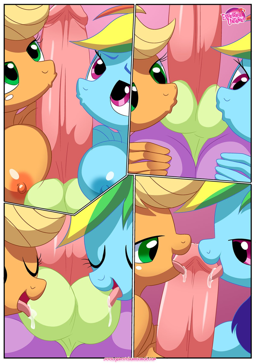 applejack applejack_(mlp) bbmbbf blonde blonde_hair comic equestria_untamed friendship_is_magic furry hasbro my_little_pony palcomix rainbow_dash rainbow_dash_(mlp) rainbow_hair spike spike's_ultimate_fantasies_or_the_dragon_king's_harem spike_(mlp)